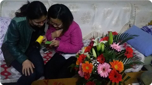 sunny is reading the bless words  happily